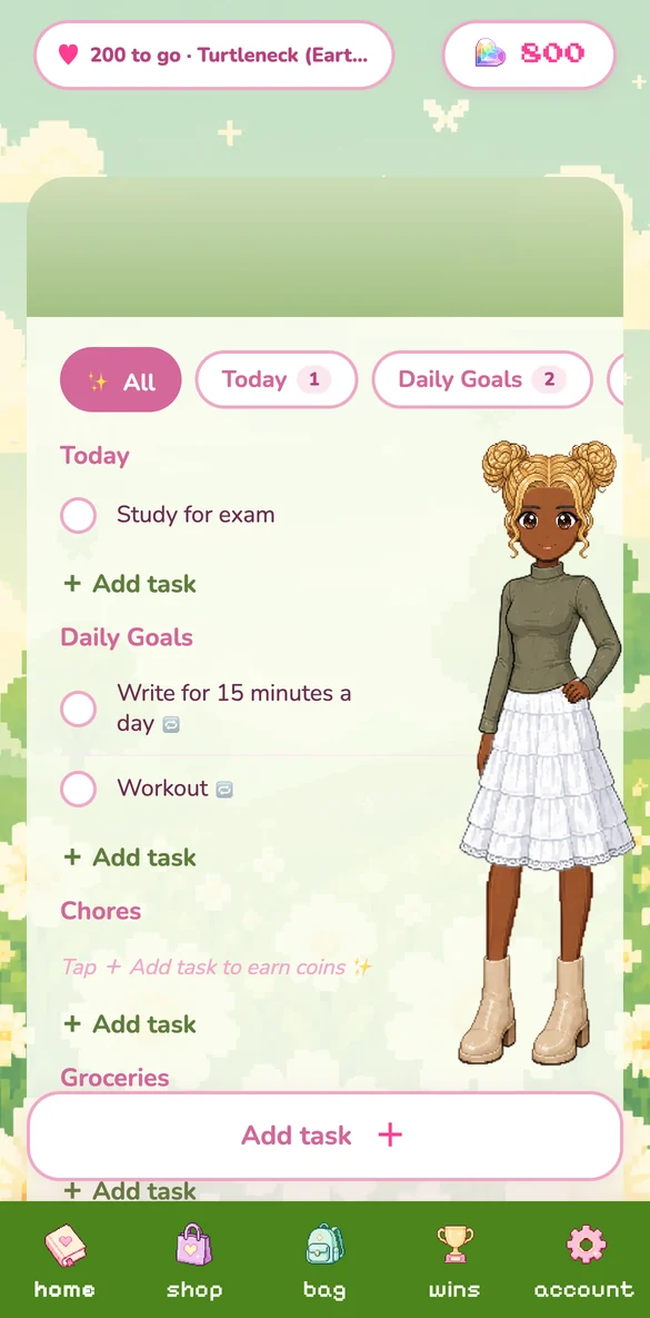 PeachNote task list in the Flower Puff Fields theme