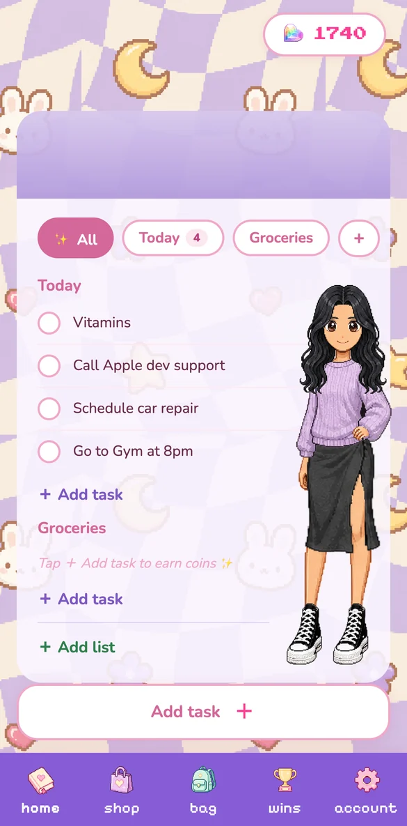 PeachNote task list in the Retro Day theme